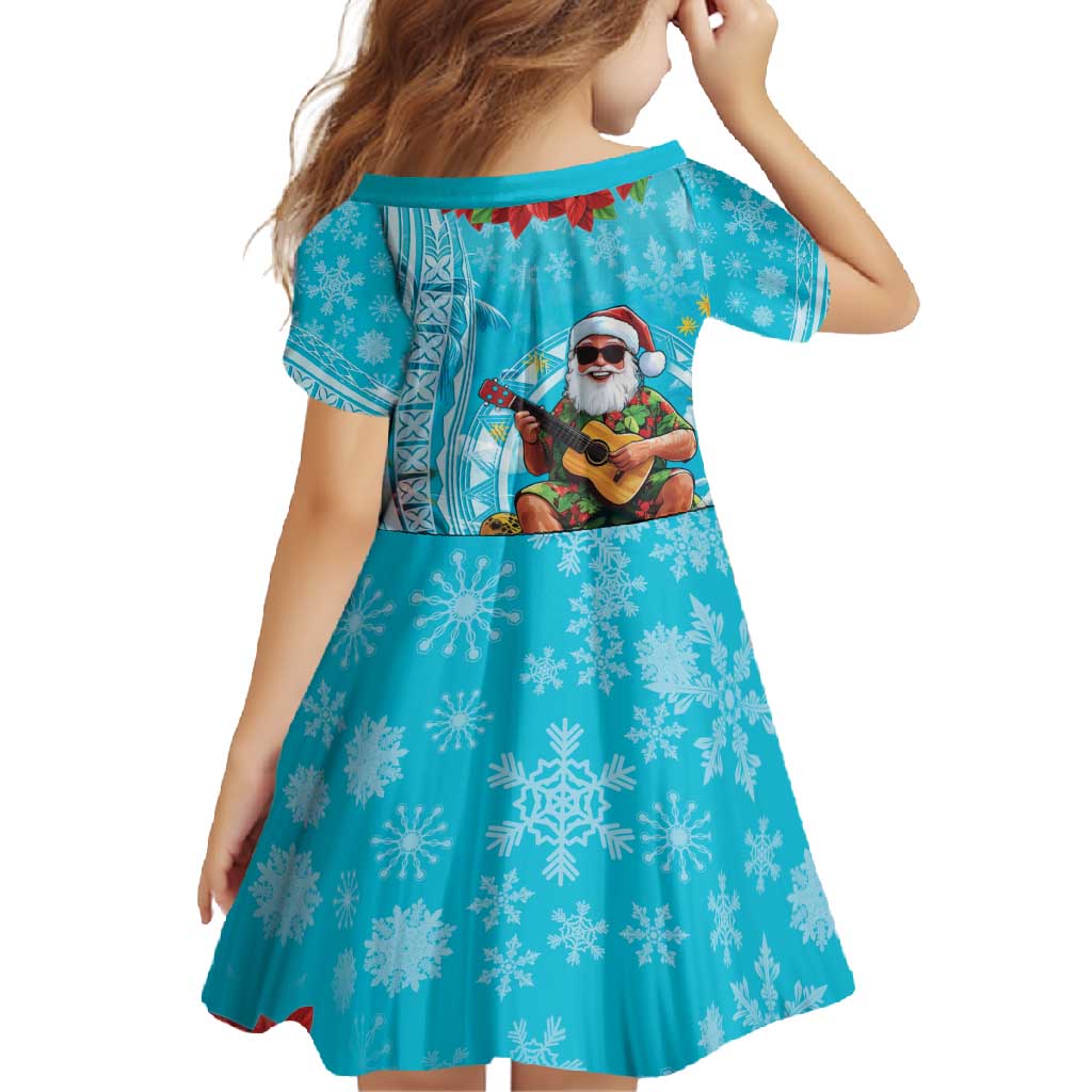 Hawaii Christmas Family Matching Long Sleeve Bodycon Dress and Hawaiian Shirt Mele Kalikimaka Poinsettia Lei Polynesian - Blue