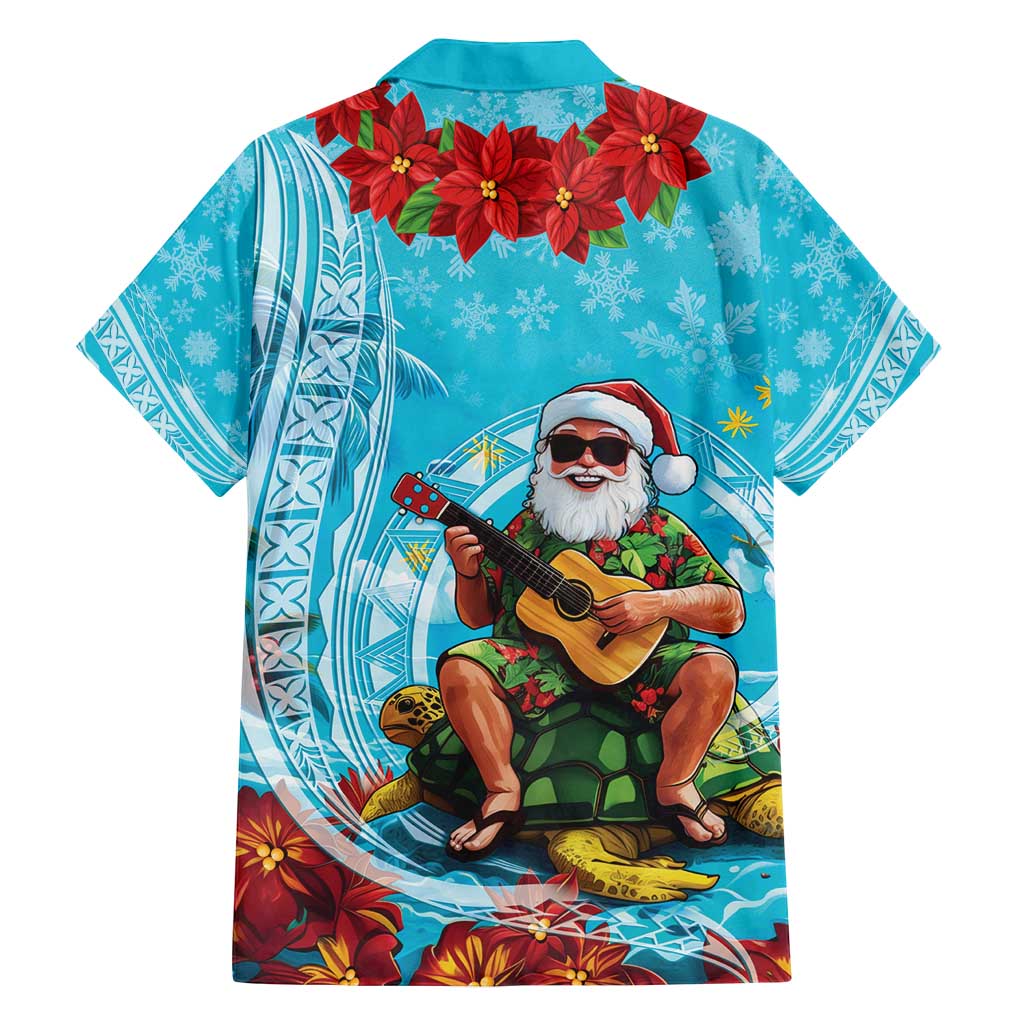 Hawaii Christmas Family Matching Puletasi and Hawaiian Shirt Mele Kalikimaka Poinsettia Lei Polynesian - Blue