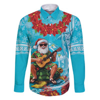 Hawaii Christmas Family Matching Puletasi and Hawaiian Shirt Mele Kalikimaka Poinsettia Lei Polynesian - Blue