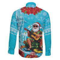 Hawaii Christmas Family Matching Puletasi and Hawaiian Shirt Mele Kalikimaka Poinsettia Lei Polynesian - Blue