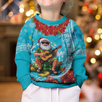Hawaii Christmas Kid Ugly Christmas Sweater Mele Kalikimaka Poinsettia Lei Polynesian - Blue