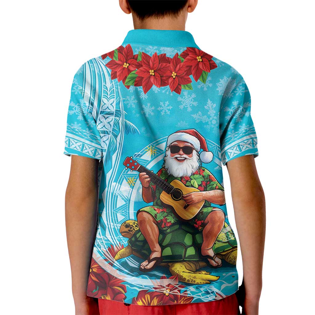 Hawaii Christmas Kid Polo Shirt Mele Kalikimaka Poinsettia Lei Polynesian - Blue