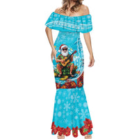 Hawaii Christmas Mermaid Dress Mele Kalikimaka Poinsettia Lei Polynesian - Blue