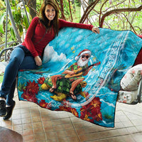 Hawaii Christmas Quilt Mele Kalikimaka Poinsettia Lei Polynesian - Blue