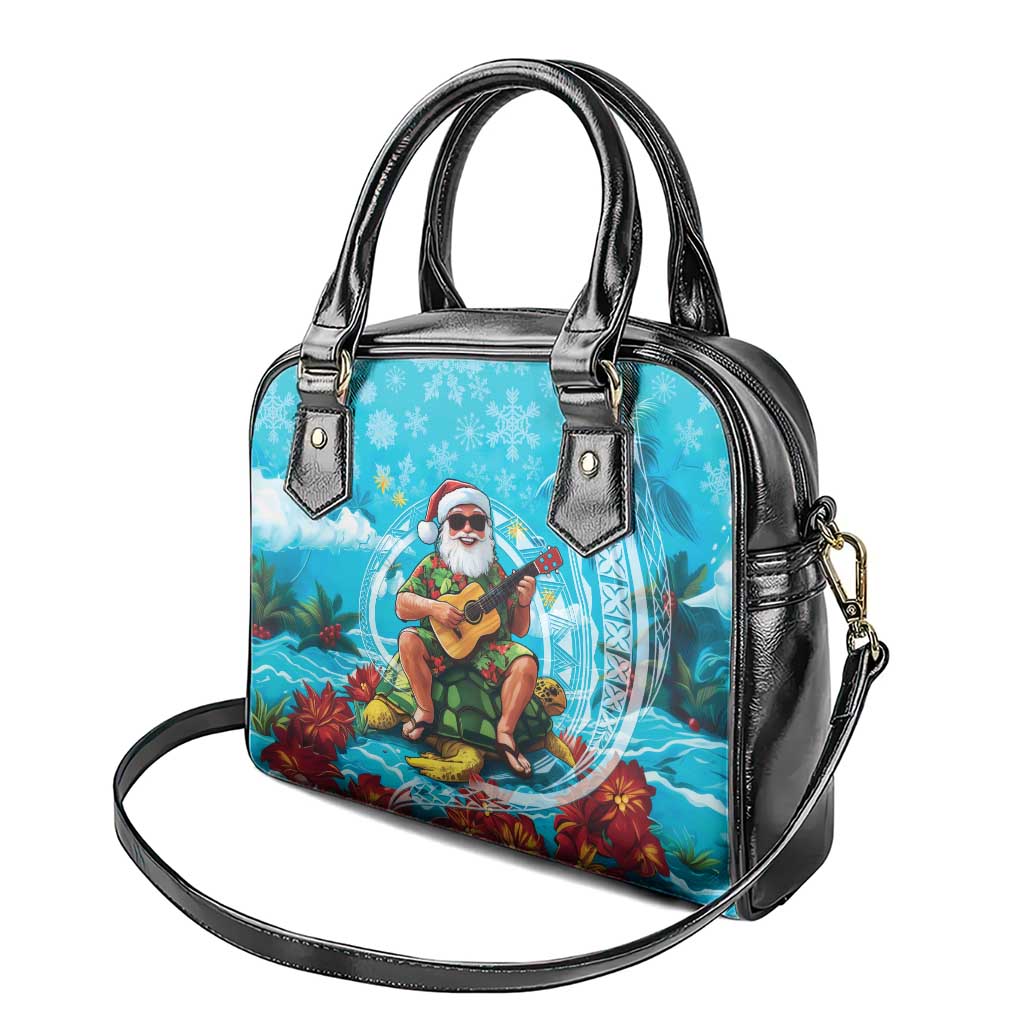 Hawaii Christmas Shoulder Handbag Mele Kalikimaka Poinsettia Lei Polynesian - Blue