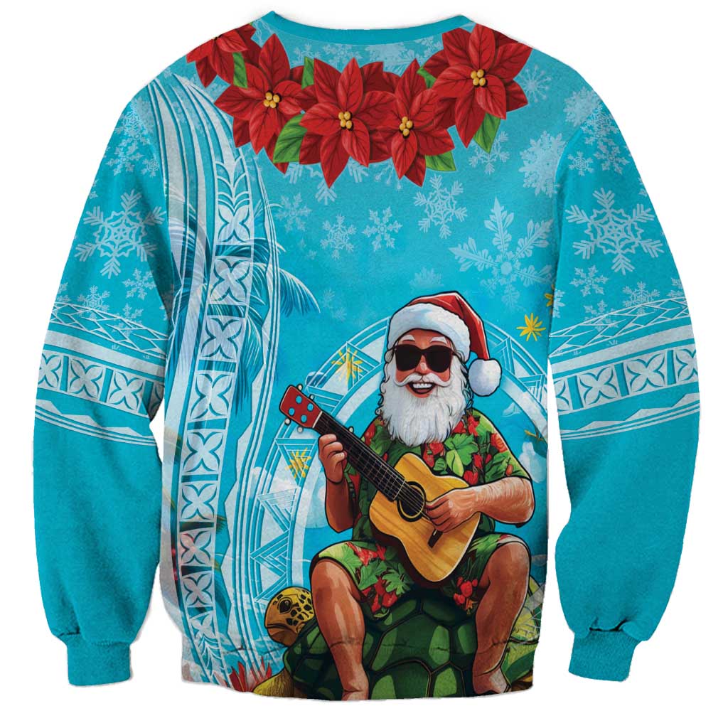 Hawaii Christmas Sweatshirt Mele Kalikimaka Poinsettia Lei Polynesian - Blue