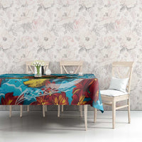 Hawaii Christmas Tablecloth Mele Kalikimaka Poinsettia Lei Polynesian - Blue