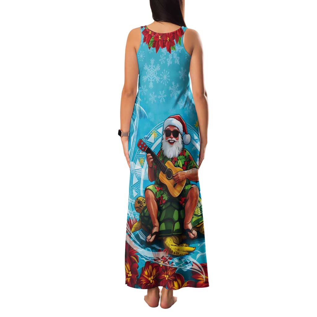 Hawaii Christmas Tank Maxi Dress Mele Kalikimaka Poinsettia Lei Polynesian - Blue