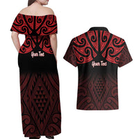 Personalised Keep Maori Wards New Zealand Couples Matching Off Shoulder Maxi Dress and Hawaiian Shirt Stronger Together Aotearoa Taniko - Polynesian Pride