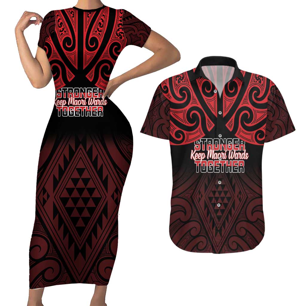 Personalised Keep Maori Wards New Zealand Couples Matching Short Sleeve Bodycon Dress and Hawaiian Shirt Stronger Together Aotearoa Taniko - Polynesian Pride