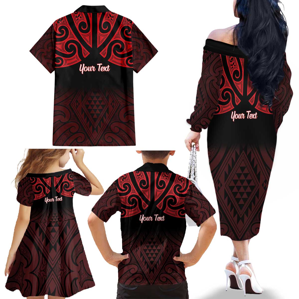 Personalised Keep Maori Wards New Zealand Family Matching Off The Shoulder Long Sleeve Dress and Hawaiian Shirt Stronger Together Aotearoa Taniko - Polynesian Pride