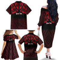 Personalised Keep Maori Wards New Zealand Family Matching Off The Shoulder Long Sleeve Dress and Hawaiian Shirt Stronger Together Aotearoa Taniko - Polynesian Pride
