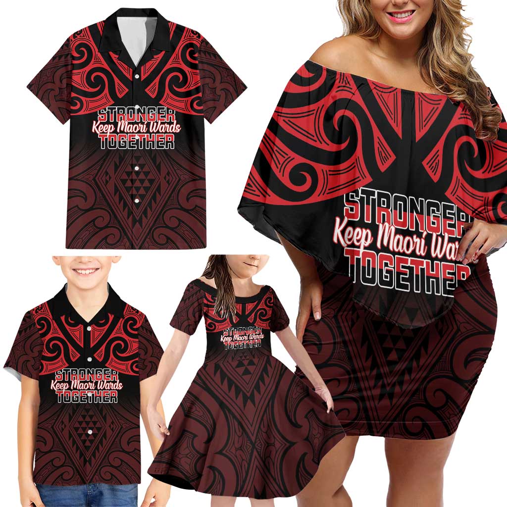 Personalised Keep Maori Wards New Zealand Family Matching Off Shoulder Short Dress and Hawaiian Shirt Stronger Together Aotearoa Taniko - Polynesian Pride