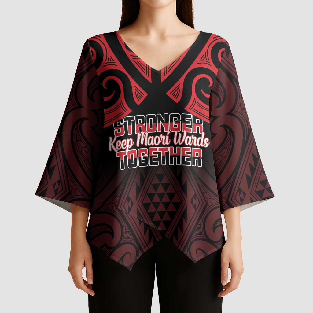 Personalised Keep Maori Wards New Zealand Kimono Sleeve Blouse Stronger Together Aotearoa Taniko - Polynesian Pride