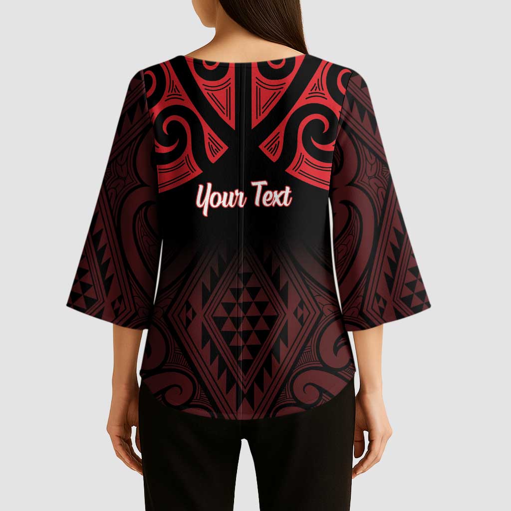 Personalised Keep Maori Wards New Zealand Kimono Sleeve Blouse Stronger Together Aotearoa Taniko - Polynesian Pride