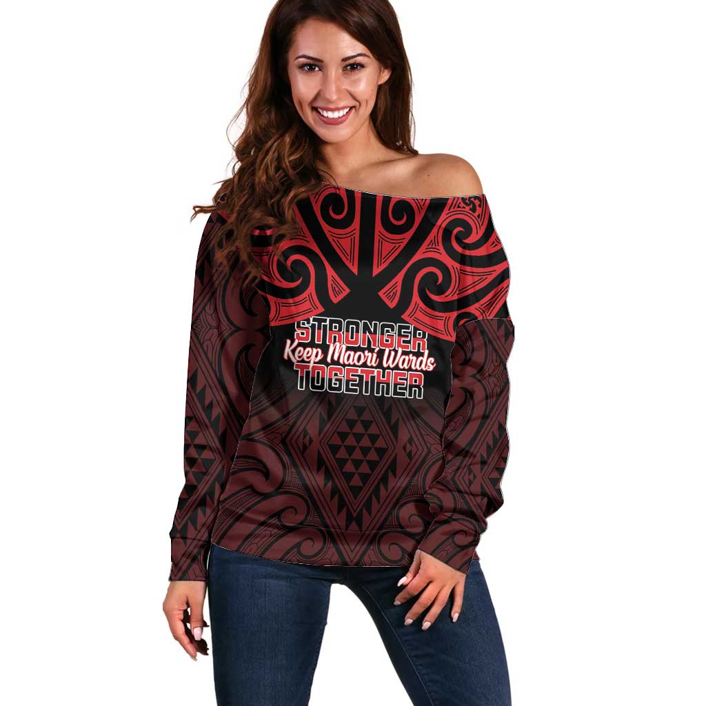 Personalised Keep Maori Wards New Zealand Off Shoulder Sweater Stronger Together Aotearoa Taniko - Polynesian Pride
