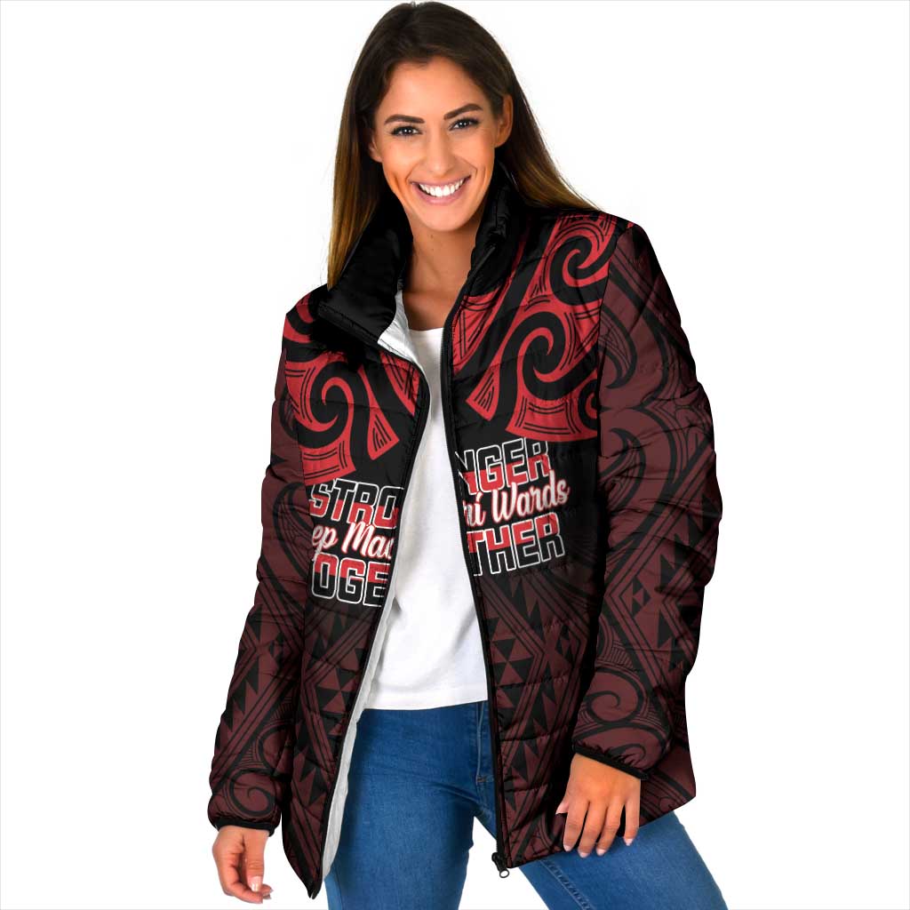Personalised Keep Maori Wards New Zealand Padded Jacket Stronger Together Aotearoa Taniko - Polynesian Pride