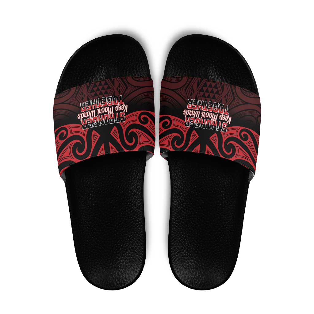 Keep Maori Wards New Zealand Slide Sandals Stronger Together Aotearoa Taniko - Polynesian Pride