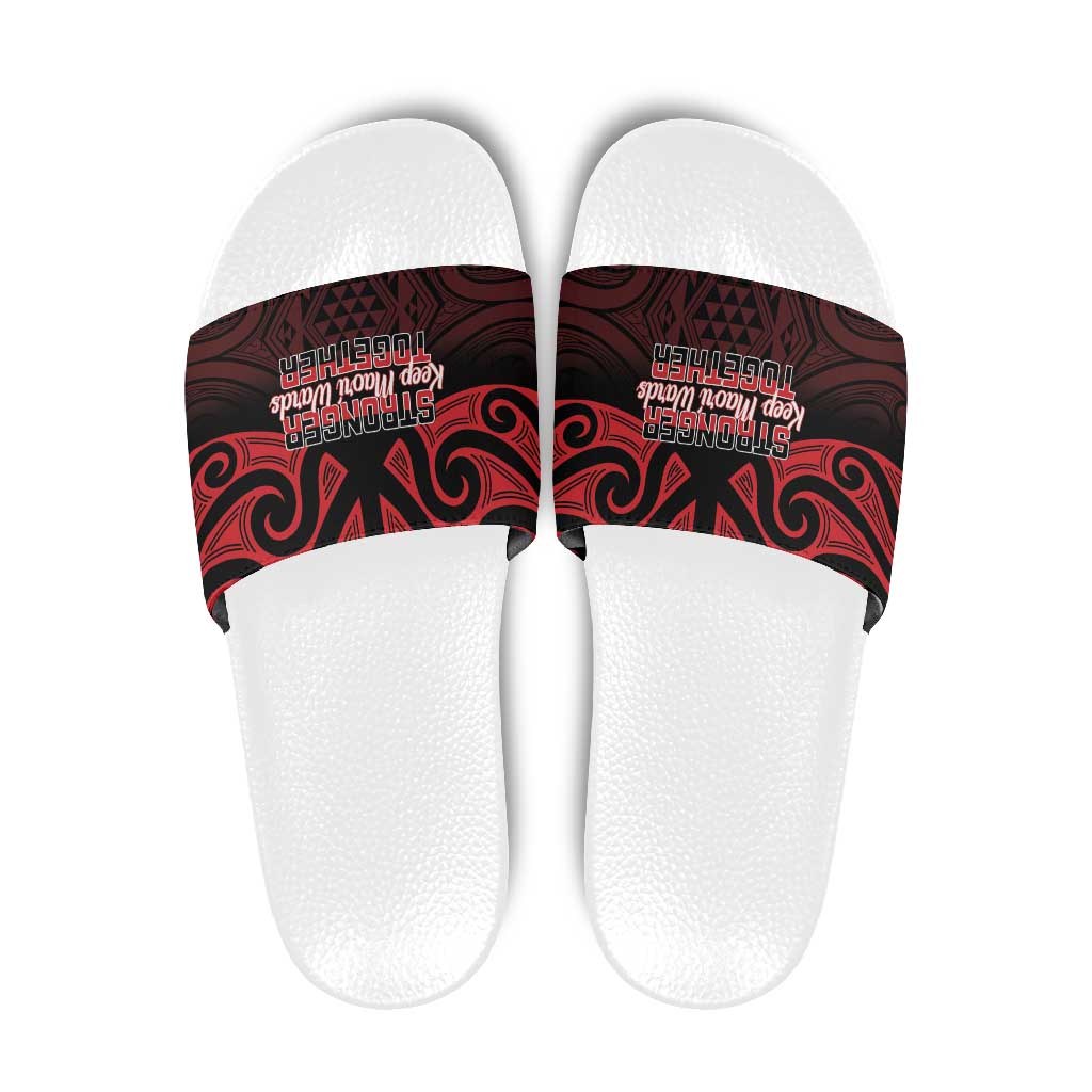 Keep Maori Wards New Zealand Slide Sandals Stronger Together Aotearoa Taniko - Polynesian Pride