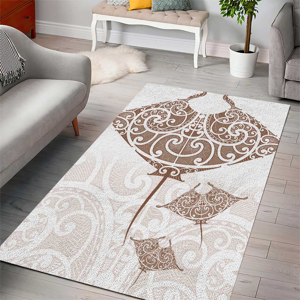 New Zealand Manta Ray Tattoo Area Rug Aotearoa Maori Haehae Beige - Polynesian Pride