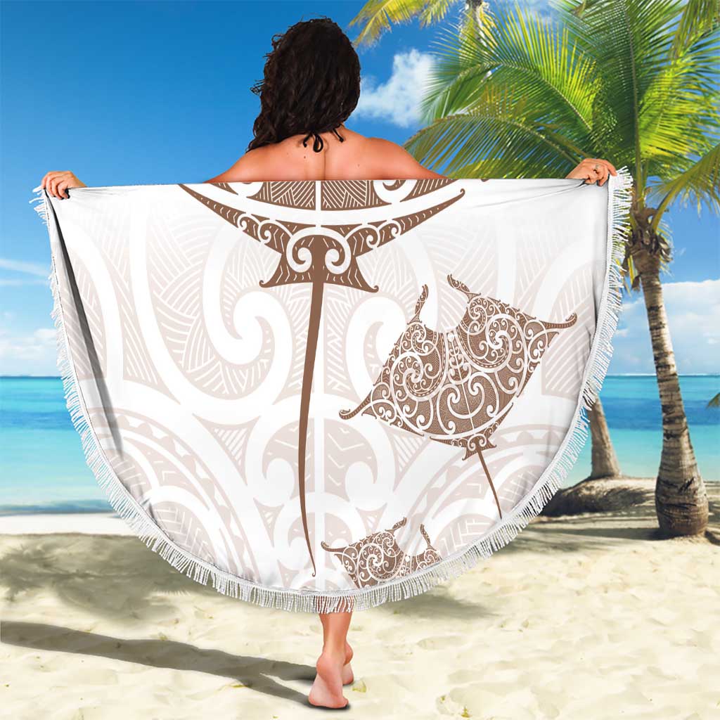 New Zealand Manta Ray Tattoo Beach Blanket Aotearoa Maori Haehae Beige - Polynesian Pride