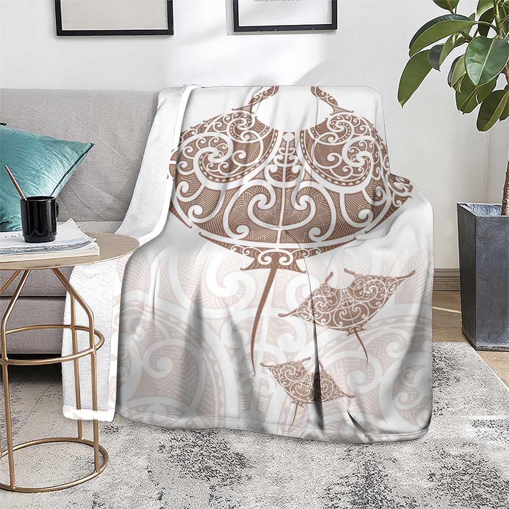 New Zealand Manta Ray Tattoo Blanket Aotearoa Maori Haehae Beige - Polynesian Pride