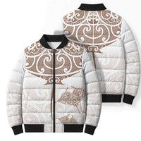 New Zealand Manta Ray Tattoo Bomber Puffer Jacket Aotearoa Maori Haehae Beige - Polynesian Pride