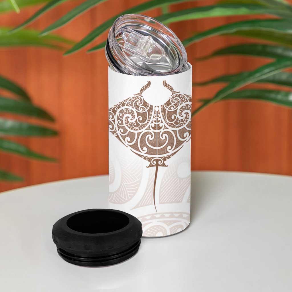 New Zealand Manta Ray Tattoo 4 in 1 Can Cooler Tumbler Aotearoa Maori Haehae Beige - Polynesian Pride