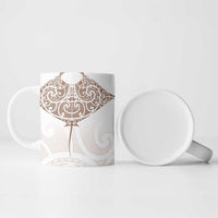New Zealand Manta Ray Tattoo Ceramic Mug Aotearoa Maori Haehae Beige - Polynesian Pride