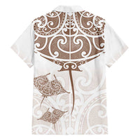 New Zealand Manta Ray Tattoo Family Matching Long Sleeve Bodycon Dress and Hawaiian Shirt Aotearoa Maori Haehae Beige - Polynesian Pride