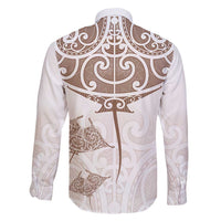 New Zealand Manta Ray Tattoo Family Matching Long Sleeve Bodycon Dress and Hawaiian Shirt Aotearoa Maori Haehae Beige - Polynesian Pride