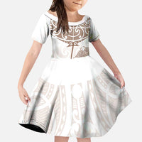 New Zealand Manta Ray Tattoo Family Matching Mermaid Dress and Hawaiian Shirt Aotearoa Maori Haehae Beige - Polynesian Pride