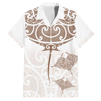 New Zealand Manta Ray Tattoo Family Matching Off The Shoulder Long Sleeve Dress and Hawaiian Shirt Aotearoa Maori Haehae Beige - Polynesian Pride