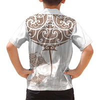 New Zealand Manta Ray Tattoo Family Matching Puletasi and Hawaiian Shirt Aotearoa Maori Haehae Beige - Polynesian Pride