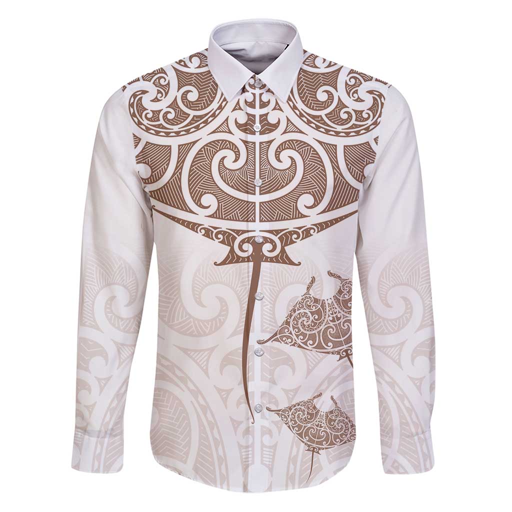 New Zealand Manta Ray Tattoo Family Matching Puletasi and Hawaiian Shirt Aotearoa Maori Haehae Beige - Polynesian Pride