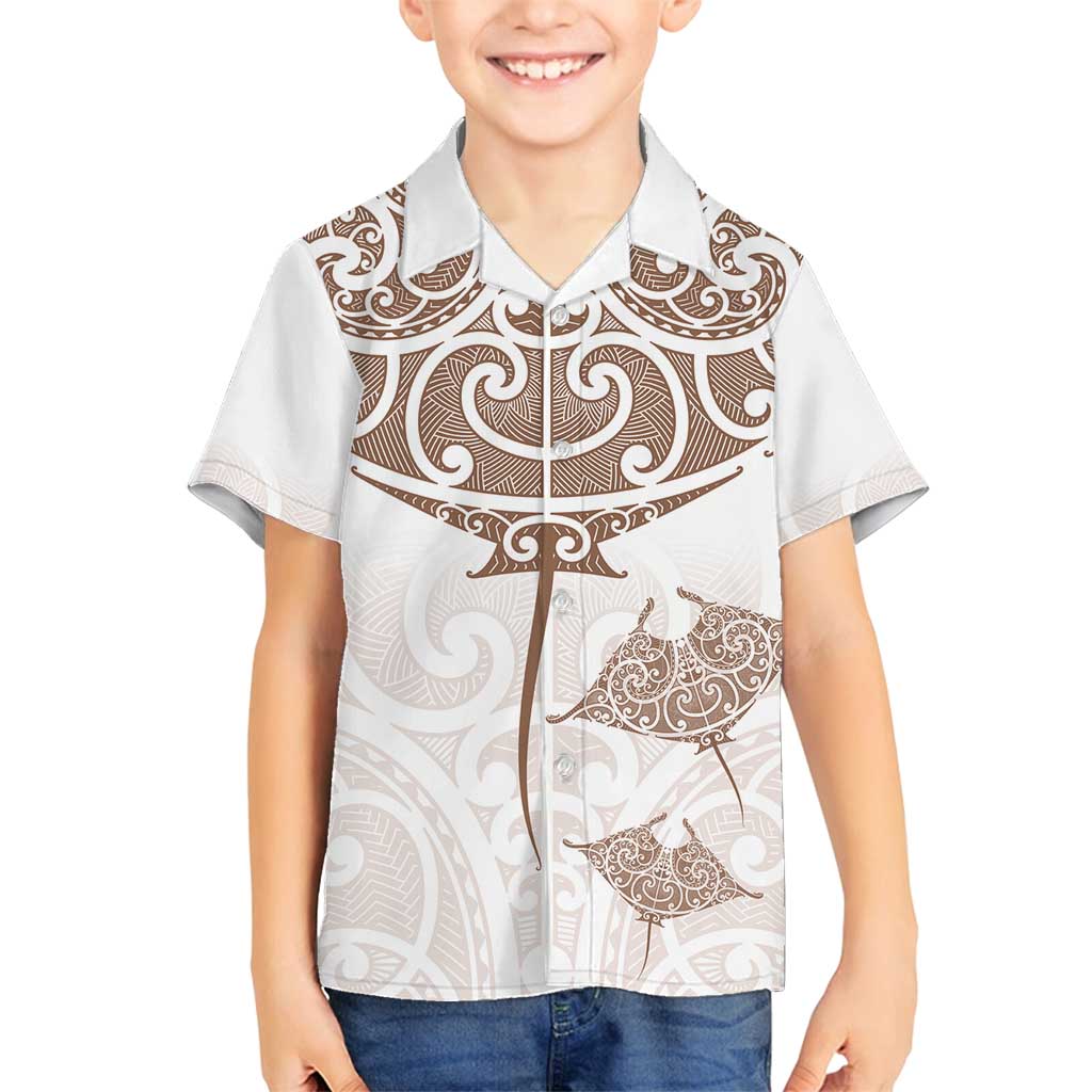 New Zealand Manta Ray Tattoo Family Matching Puletasi and Hawaiian Shirt Aotearoa Maori Haehae Beige - Polynesian Pride
