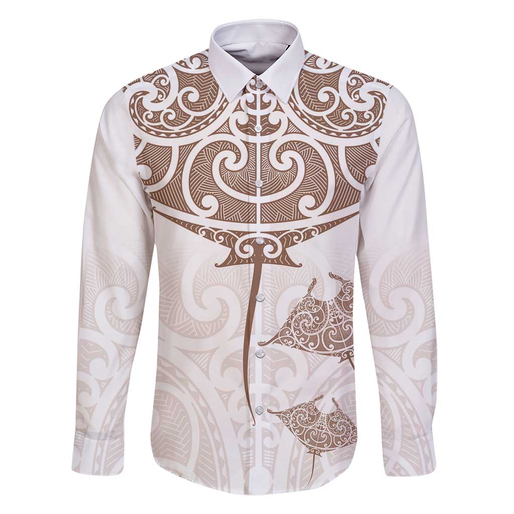New Zealand Manta Ray Tattoo Family Matching Summer Maxi Dress and Hawaiian Shirt Aotearoa Maori Haehae Beige - Polynesian Pride