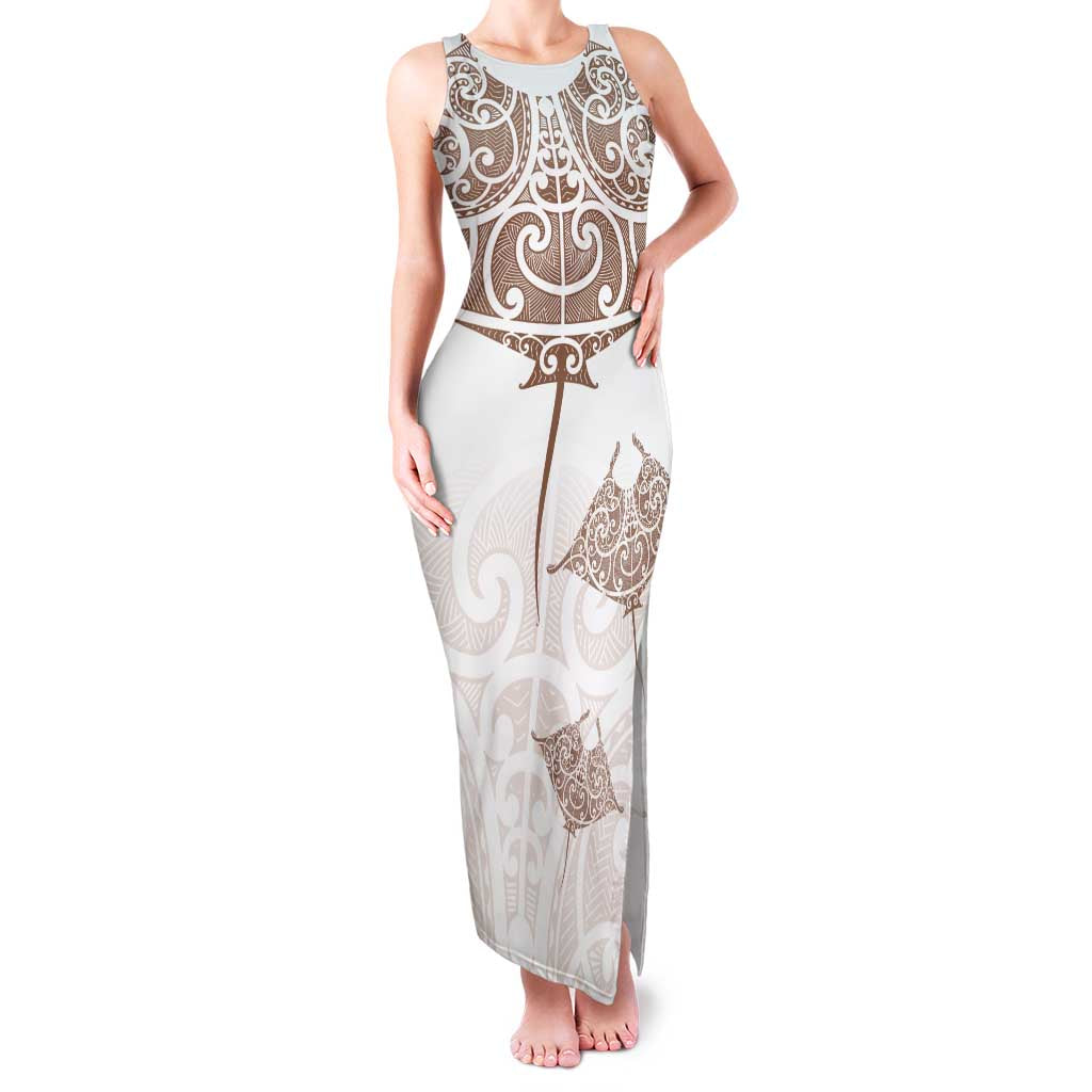 New Zealand Manta Ray Tattoo Family Matching Tank Maxi Dress and Hawaiian Shirt Aotearoa Maori Haehae Beige - Polynesian Pride