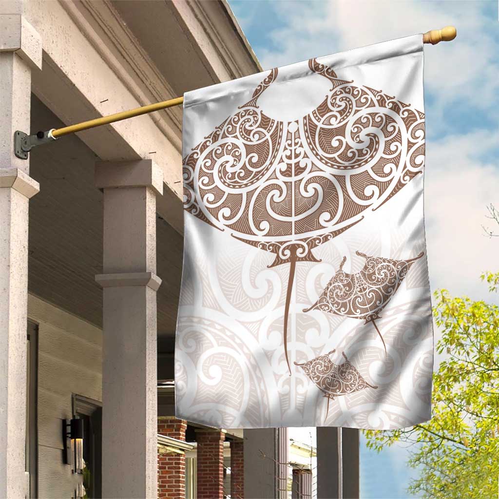 New Zealand Manta Ray Tattoo Garden Flag Aotearoa Maori Haehae Beige - Polynesian Pride