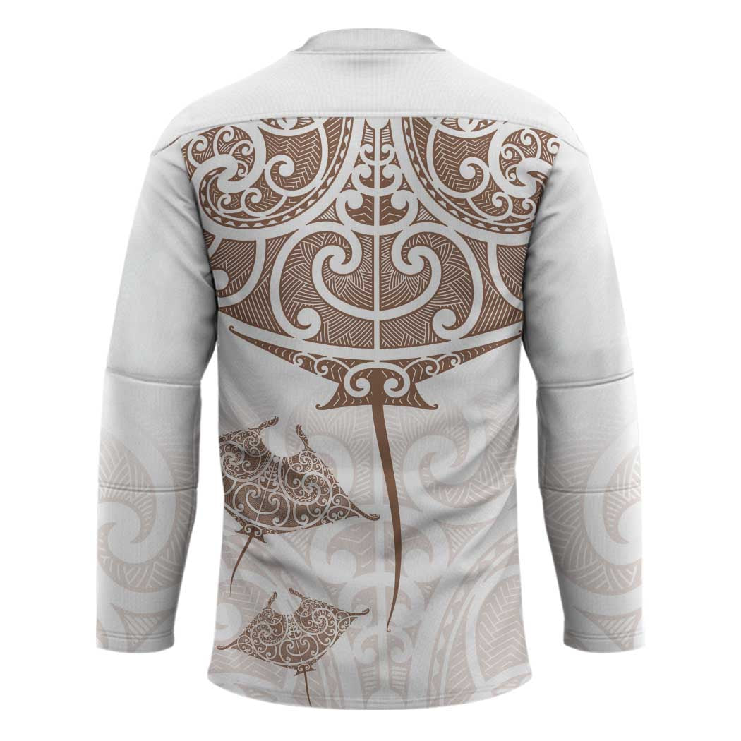 New Zealand Manta Ray Tattoo Hockey Jersey Aotearoa Maori Haehae Beige - Polynesian Pride