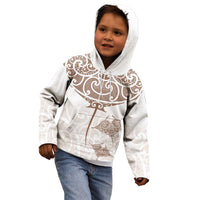 New Zealand Manta Ray Tattoo Kid Hoodie Aotearoa Maori Haehae Beige - Polynesian Pride