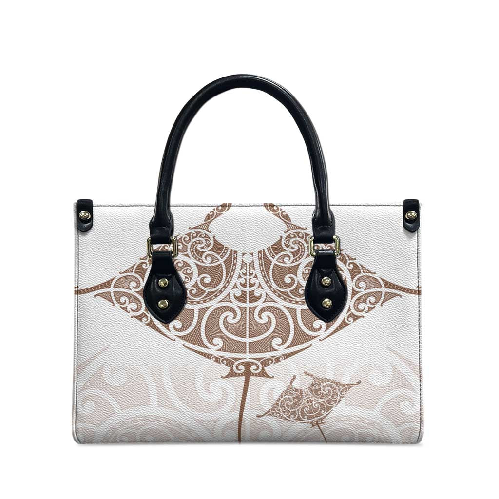 New Zealand Manta Ray Tattoo Leather Bag Aotearoa Maori Haehae Beige - Polynesian Pride