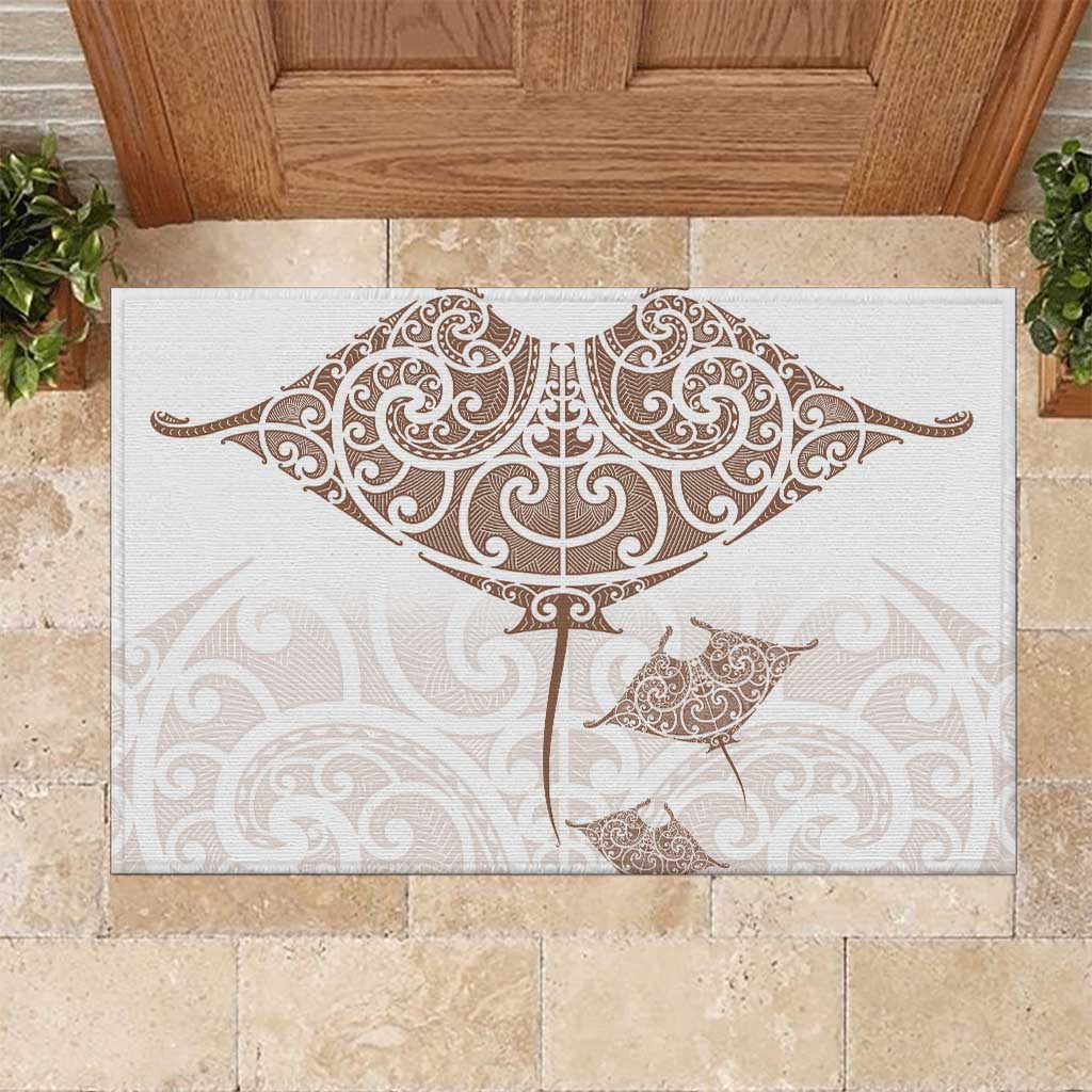 New Zealand Manta Ray Tattoo Rubber Doormat Aotearoa Maori Haehae Beige - Polynesian Pride