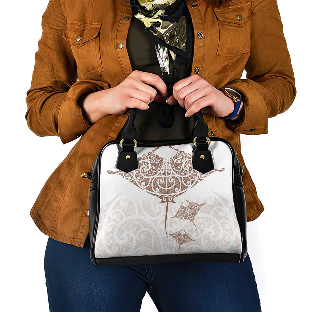 New Zealand Manta Ray Tattoo Shoulder Handbag Aotearoa Maori Haehae Beige - Polynesian Pride