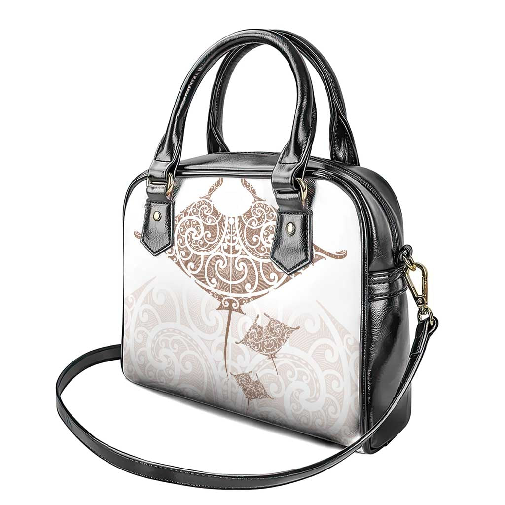 New Zealand Manta Ray Tattoo Shoulder Handbag Aotearoa Maori Haehae Beige - Polynesian Pride
