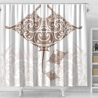 New Zealand Manta Ray Tattoo Shower Curtain Aotearoa Maori Haehae Beige - Polynesian Pride