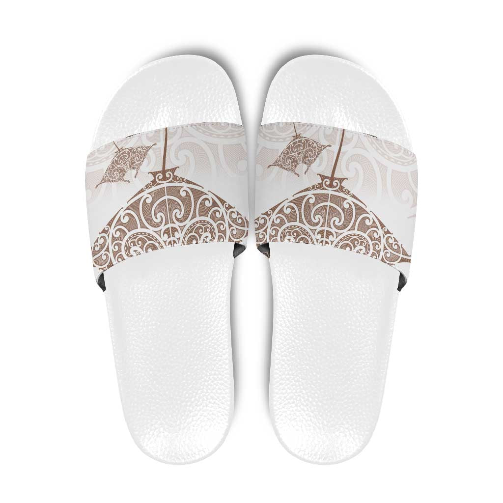 New Zealand Manta Ray Tattoo Slide Sandals Aotearoa Maori Haehae Beige - Polynesian Pride