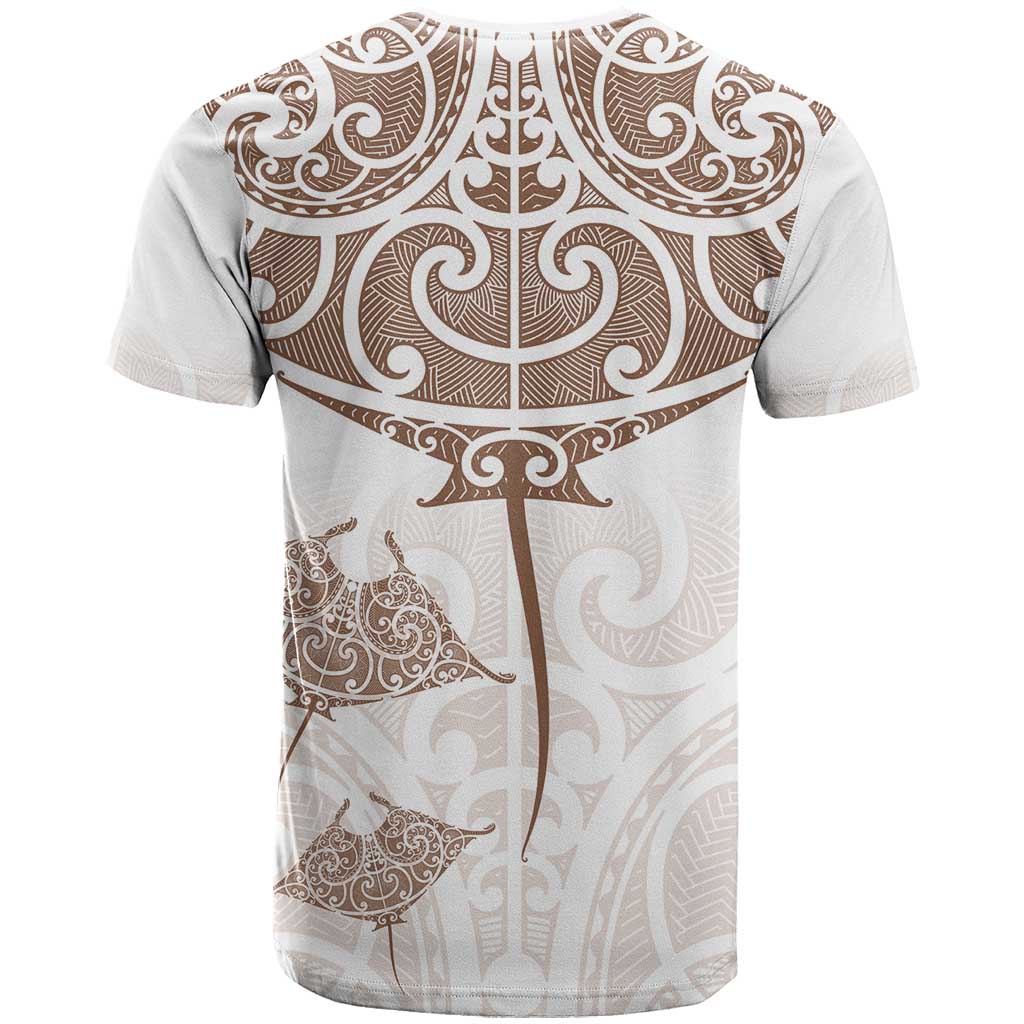 New Zealand Manta Ray Tattoo T Shirt Aotearoa Maori Haehae Beige - Polynesian Pride