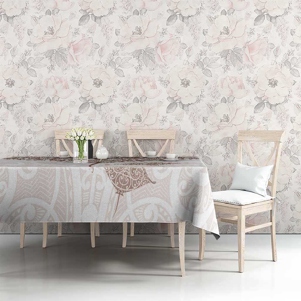 New Zealand Manta Ray Tattoo Tablecloth Aotearoa Maori Haehae Beige - Polynesian Pride