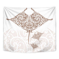 New Zealand Manta Ray Tattoo Tapestry Aotearoa Maori Haehae Beige - Polynesian Pride
